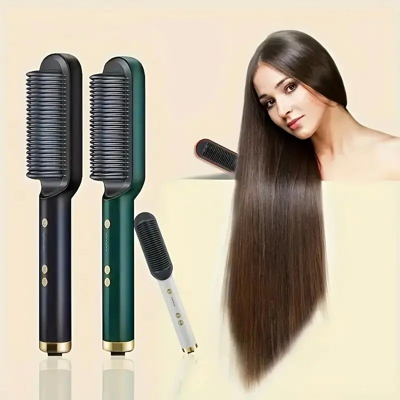 2-in-1 Electric Hair Straightener & Curler Brush – Fast Heat Styling Comb for Smooth, Frizz-Free Hair