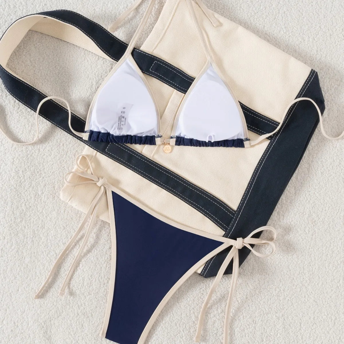 Women’s Color Block Bikini Set – Two Piece Tie Side Swimsuit, Cross Back Beach Swimwear, Summer Vacation Outfit