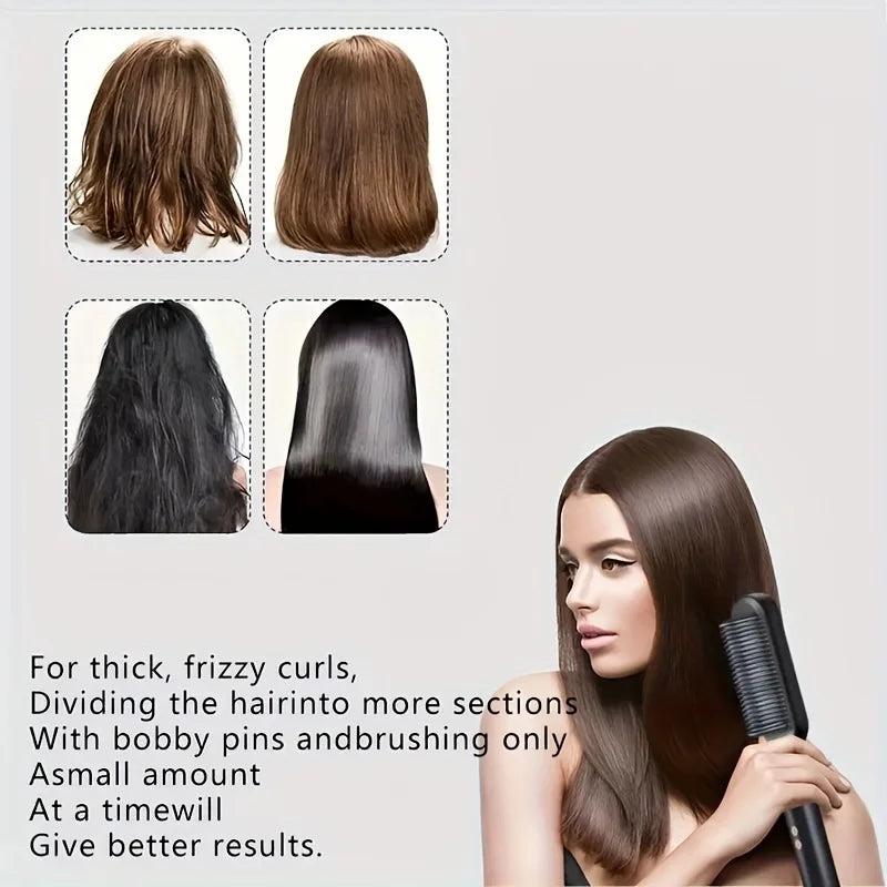 2-in-1 Electric Hair Straightener & Curler Brush – Fast Heat Styling Comb for Smooth, Frizz-Free Hair