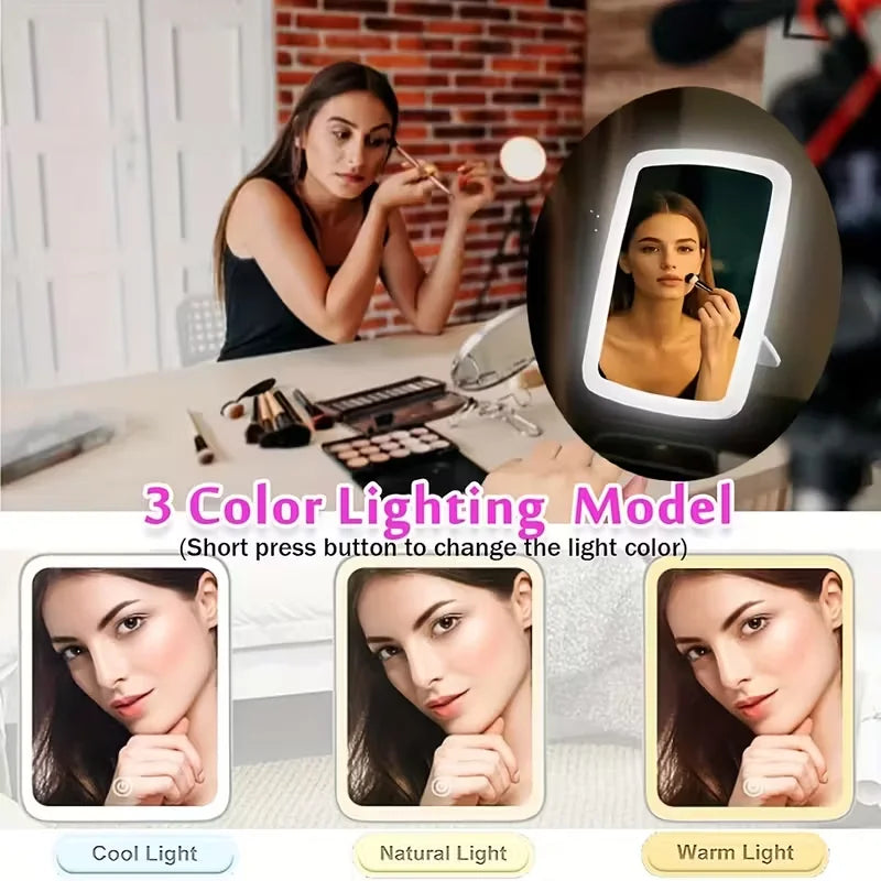 LED Lighted Makeup Mirror with Touch Screen – Folding Portable Vanity Mirror with Stand for Travel & Desktop Use