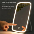 LED Lighted Makeup Mirror with Touch Screen – Folding Portable Vanity Mirror with Stand for Travel & Desktop Use