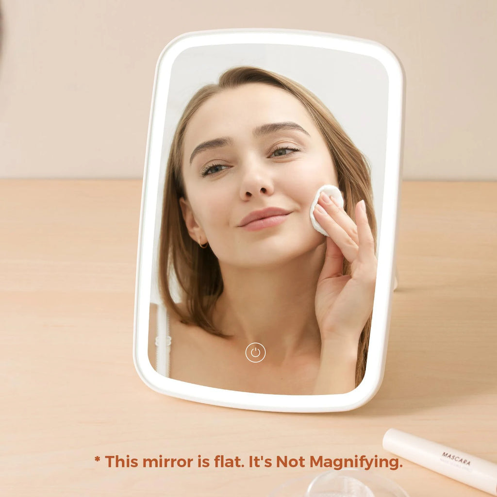LED Lighted Makeup Mirror with Touch Screen – Folding Portable Vanity Mirror with Stand for Travel & Desktop Use