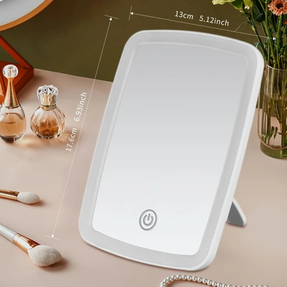 LED Lighted Makeup Mirror with Touch Screen – Folding Portable Vanity Mirror with Stand for Travel & Desktop Use