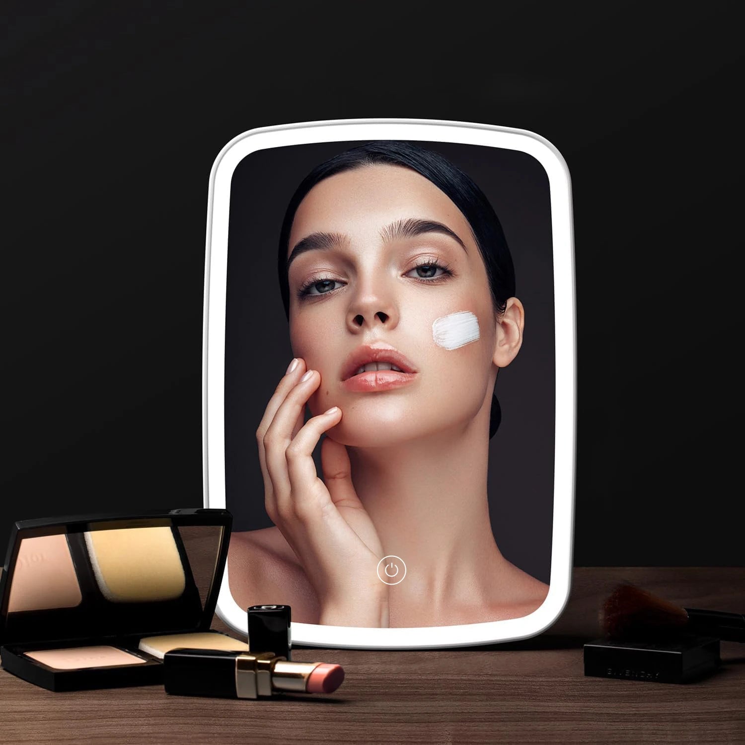 LED Lighted Makeup Mirror with Touch Screen – Folding Portable Vanity Mirror with Stand for Travel & Desktop Use