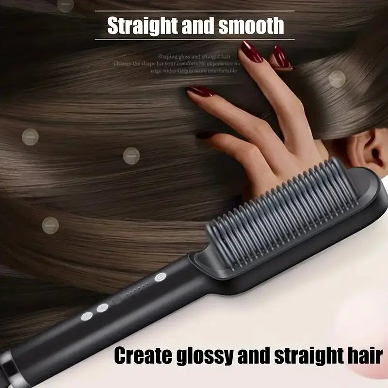 2-in-1 Electric Hair Straightener & Curler Brush – Fast Heat Styling Comb for Smooth, Frizz-Free Hair